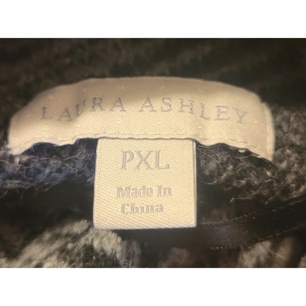 Laura Ashley Cardigan Sweater Geometric Wool Blend Open Front Gray Black PXL